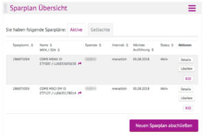 Sparplan Übersicht | Quelle: www.onvista-bank.de